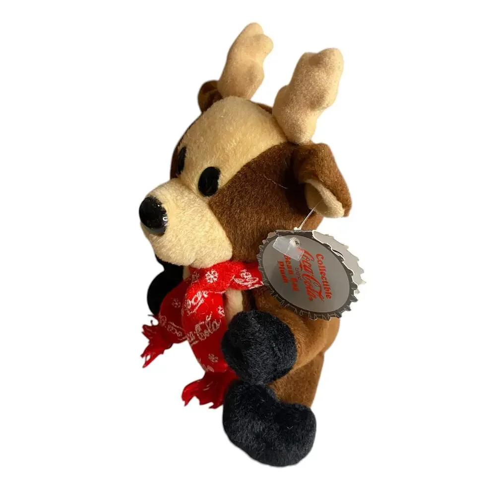 NWT 1998 Coca-Cola Collectible Reindeer Bean Bag Plush holding a Coke Bottle